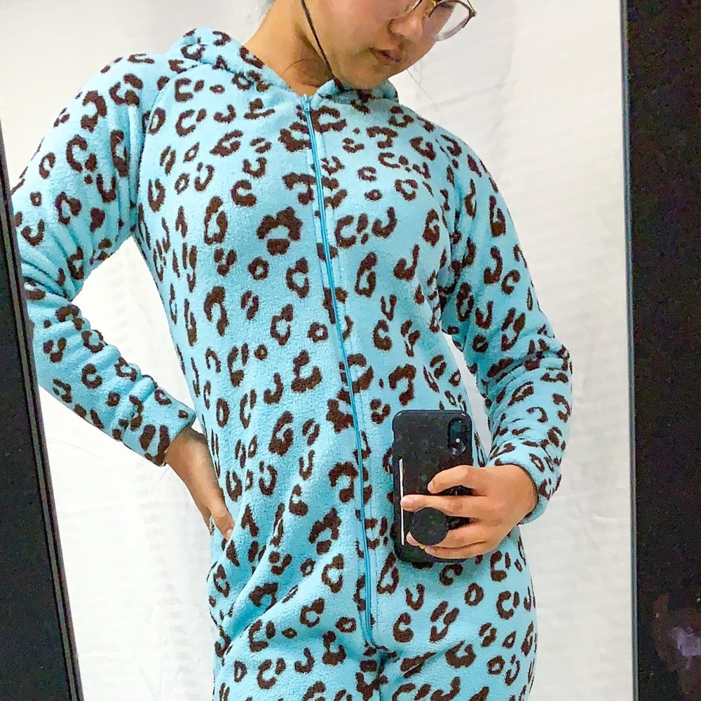 Cute fuzzy blue leopard onesie